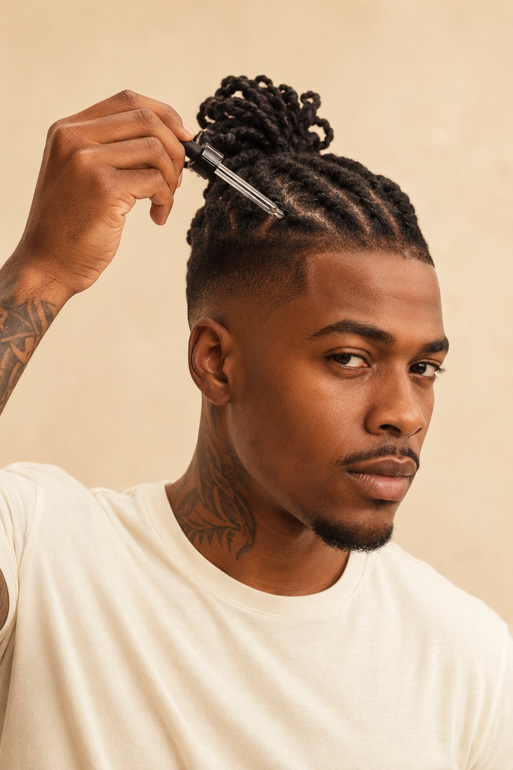Applying NovaNura serum to the hairline with a dropper